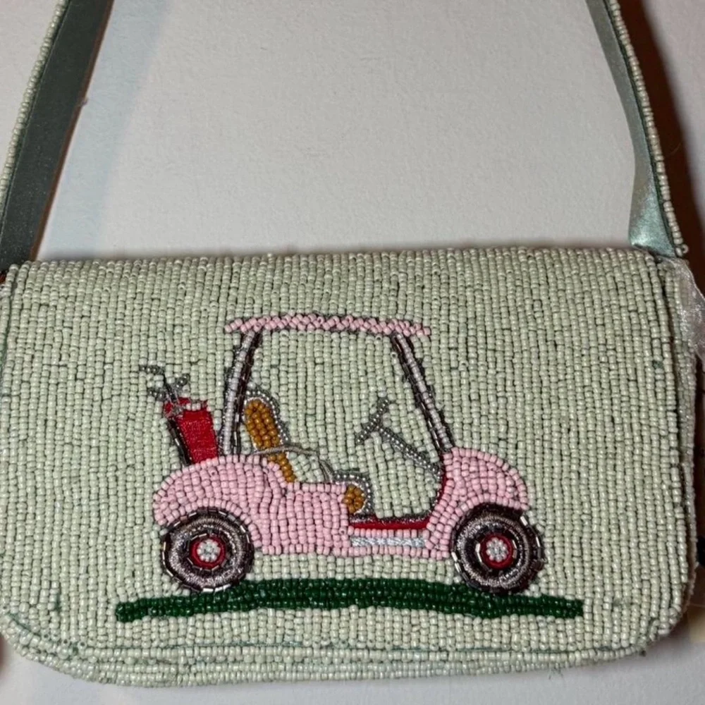 Pink Golf Cart Beaded Shoulder Bag - Picture 4 of 6
